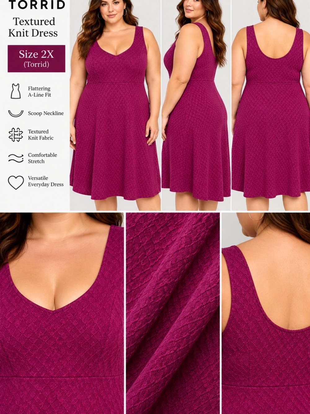 torrid Textured Knit A-Line Midi Dress in Berry